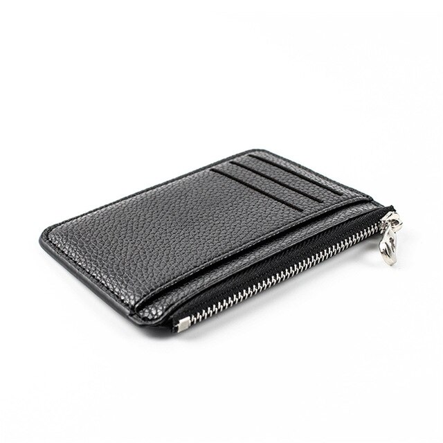 1pcs Slim Women Card Holder Pu Leather Unisex Zipper Business Card Case Men Credit Mini Cards Holder Wallet: Black