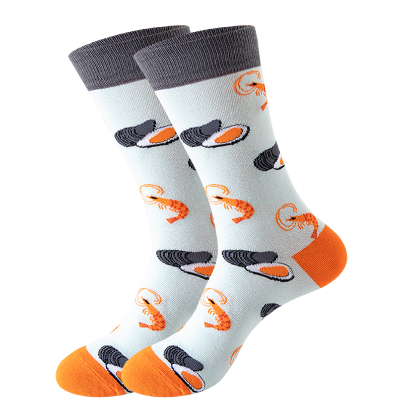 Nuevos calcetines de para hombre Harajuku japonés calcetines de dibujos animados felices caballito de mar cangrejo camarones calcetines de Coral tendencia medias masculinas calcetines divertidos: Verde rojo