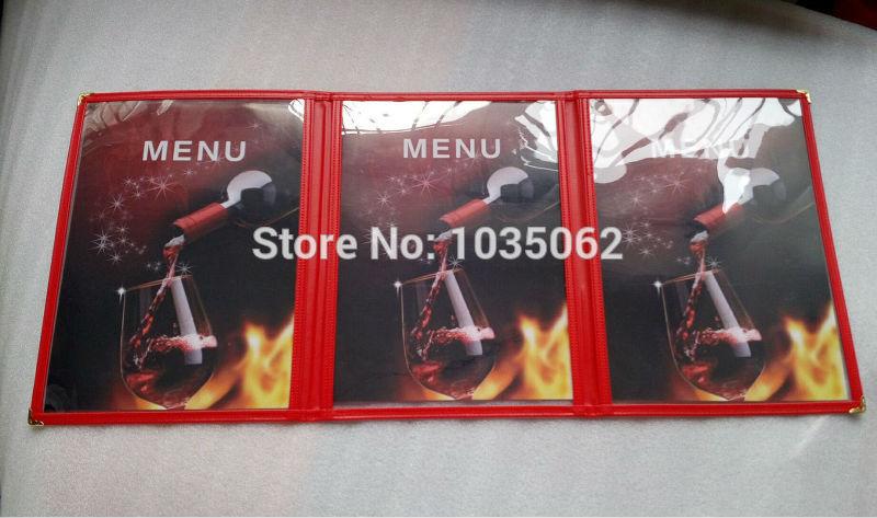 4pcs lots 3 sheets black + menu book cover, 3-folded for meeting restaurant hotel A4 PVC Plastic PU Folder