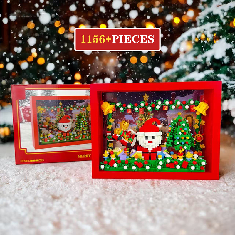 Christmas Micro Bricks Blocks Santa Claus Photo Puzzle Match Picture Frame Building Blocks Kids Toys DIY Home Decoration: Default Title