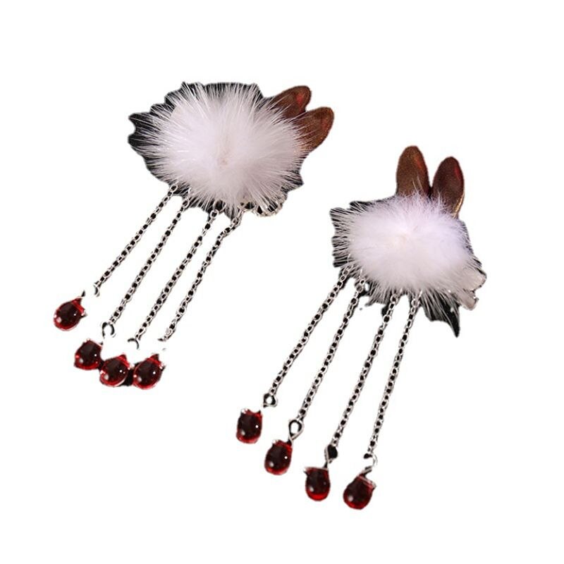 Niedliche haarspangen für mädchen, hanfu winter pompon blau rot haarnadel 2022 jahre