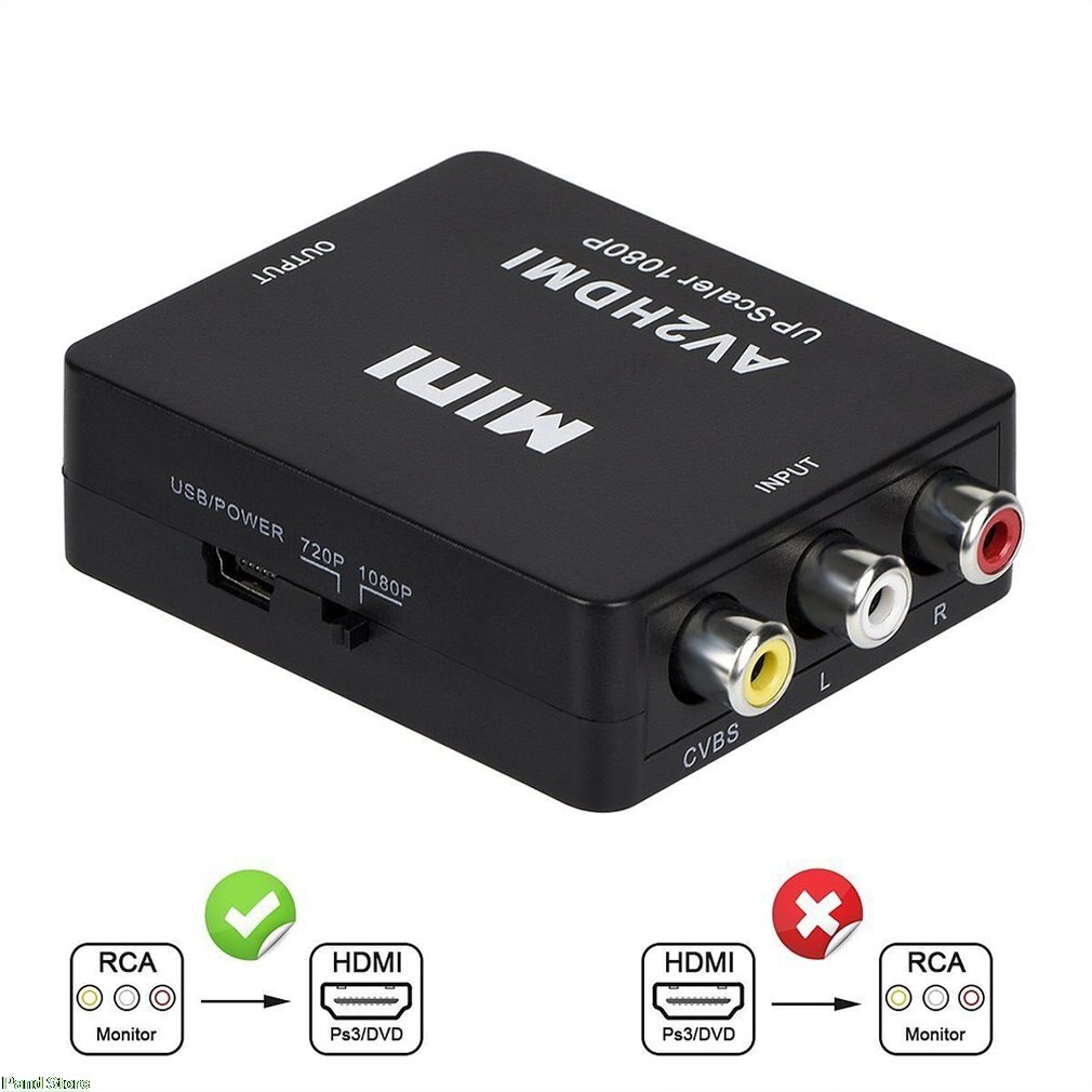 Tamaño portátil negro RCA AV a HDMI convertidor/Adaptador adecuado para Nintendo Gamecube Sega gen NES SNES N64
