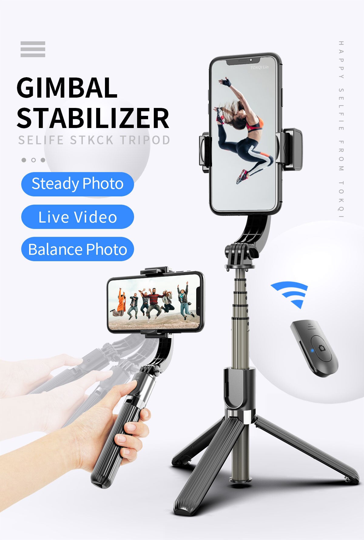 Handheld Gimbal Stabilisatoren Selfie Stock Stativ Erweiterbar Anti-schütteln praktisch Stock Stativ Mit Bluetooth Fernbedienung