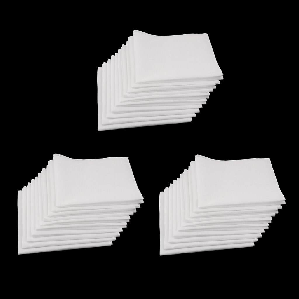 30x Katoen Zakdoeken Mannen Vrouwen Wit Wasbare Pocket Plein Hanky Hankie
