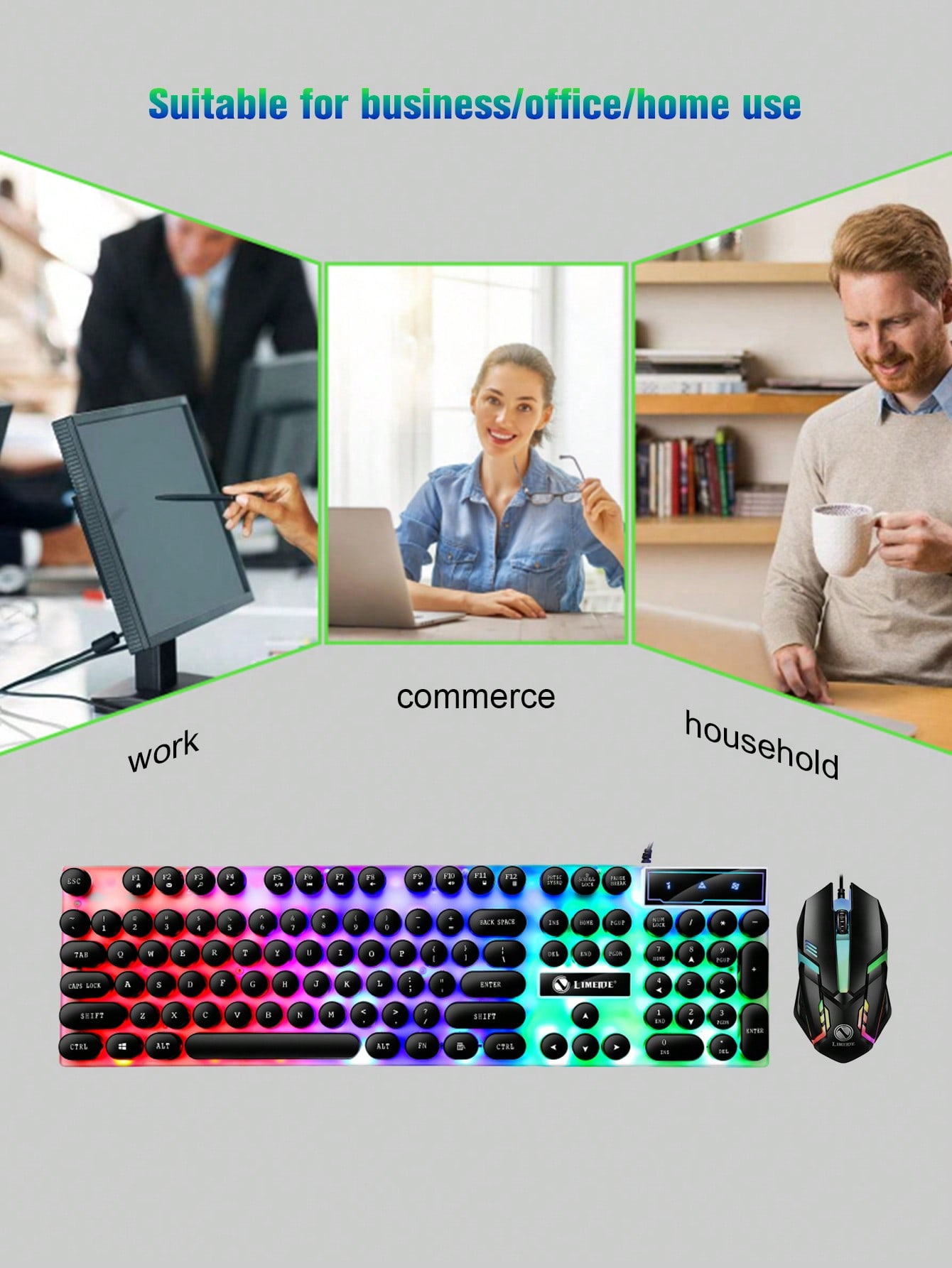 Glow Mechanical Feel Kabelgebundenes Tastatur- und Maus-Set, ergonomisches , geeignet für den Gaming- und Bürogebrauch