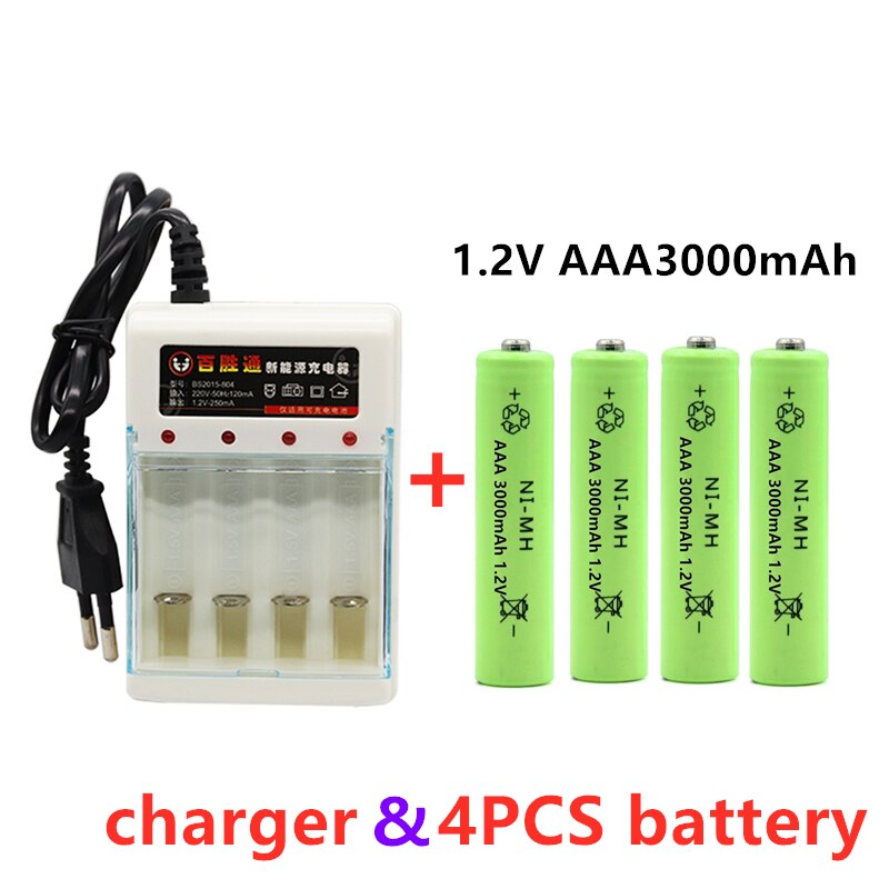100% Original AAA 3000mAh akku NI-MH 1,2 V AAA batterie für Uhren, mäbenutzen, Computer, spielzeug Also auf, Batterie + Ladegerät