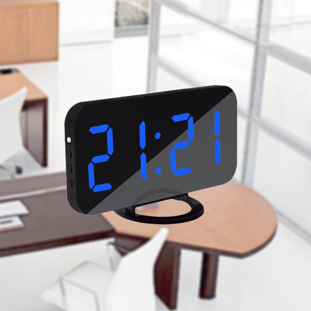 Digital Alarm Clock with Dual USB Charging Ports Large Easy-Read Mirror Surface LED Display Snooze Dimmer Function (Green): Blue