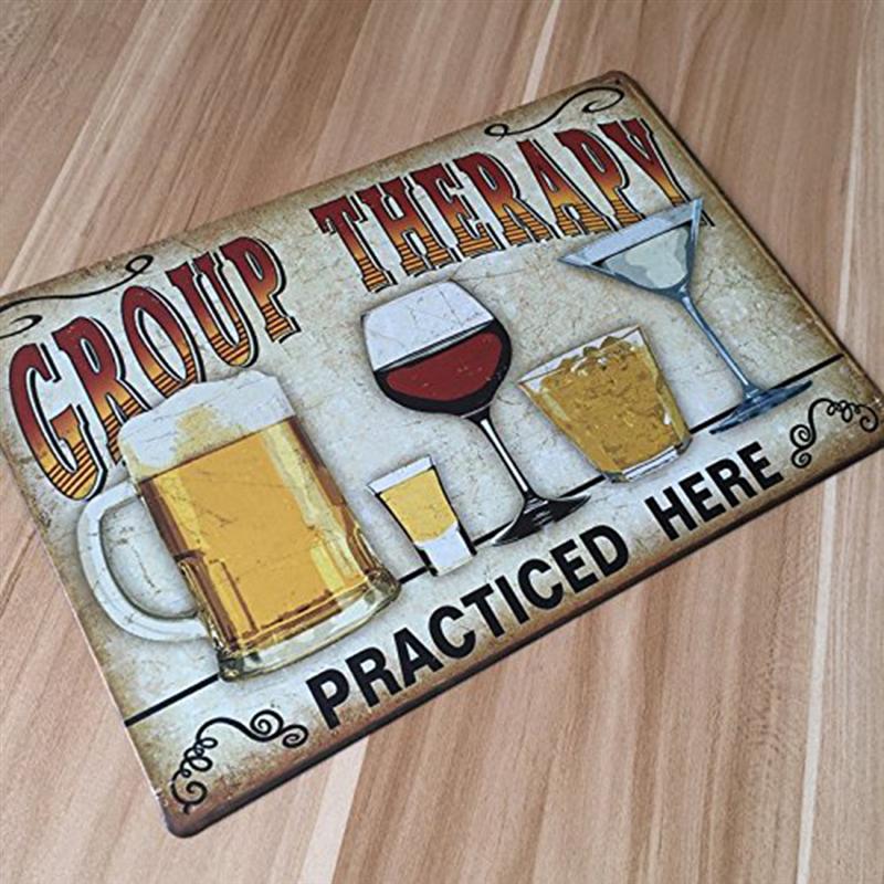 "gruppeterapi praktiseres her" vintage metal tin væg skilt plak plakat til café bar pub øl