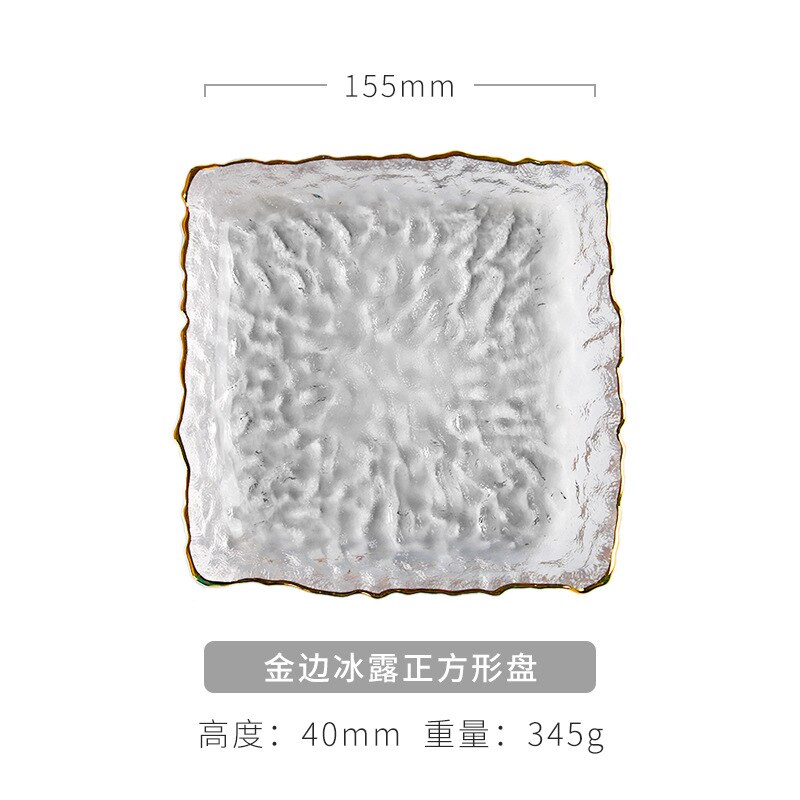 Japanese Hammer Glass Dinner Plate Platter Fruit Salad Sushi Long Serving Plate Square Plate Tableware Dessert Plate: Glod Square