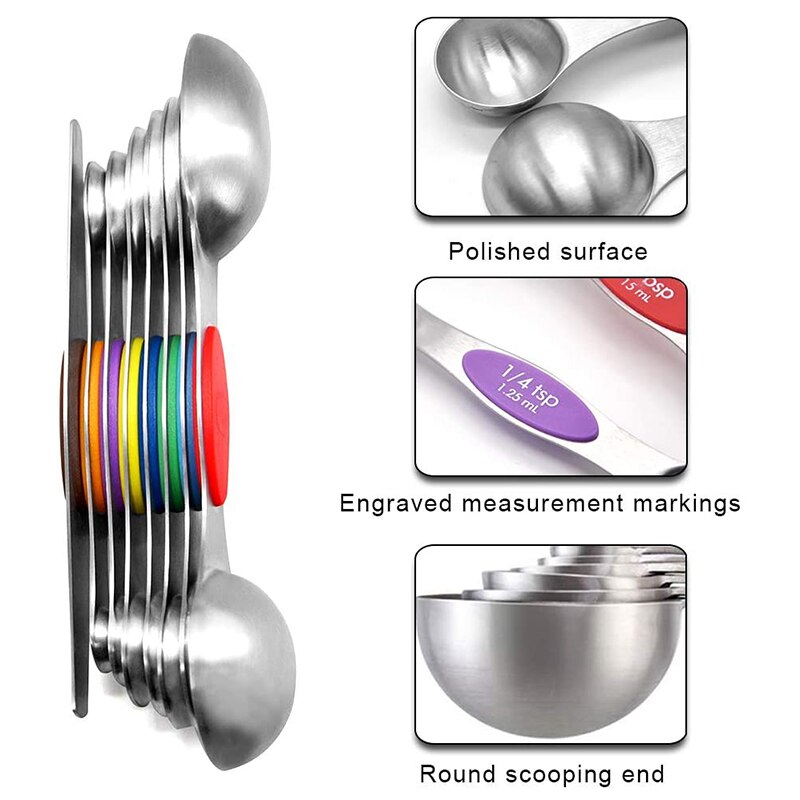 13 Piece Stainless Steel Measuring Spoons Set, Dual Sided Stackable Teaspoon for Measuring Dry and Liquid Ingredients