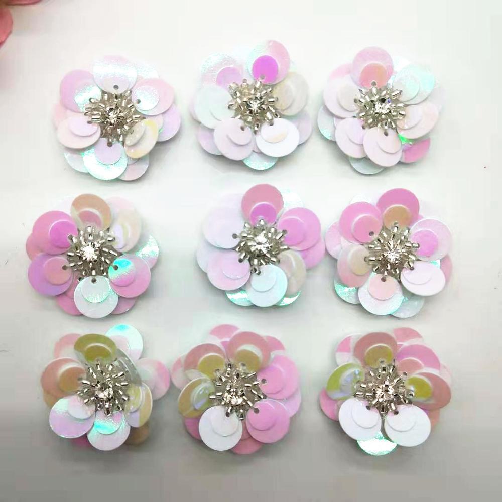 Fleurs artificielles AB blanches, 10 pièces/lot, 30mm, couture à la main, patchs à dos plat, bricolage, chaussures de mariage, accessoires de sacs, fleurs artificielles AB