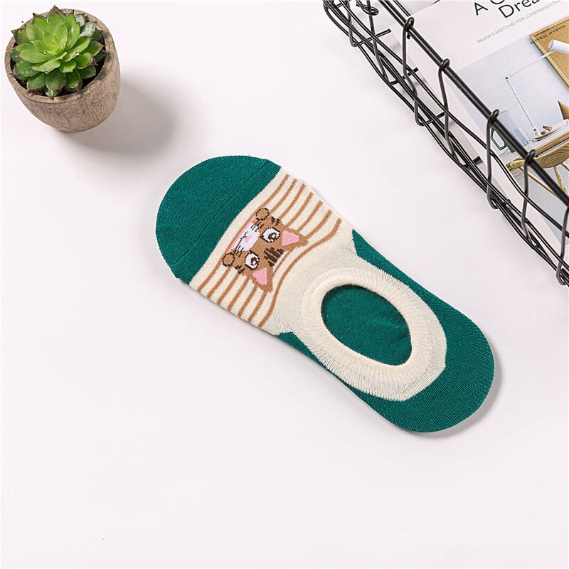 Summer Soft Socks Cartoon CAT comfortable cotton bamboo fiber girl women&#39;s socks ankle sock female candy color hosier 1pair=2pcs: Green2