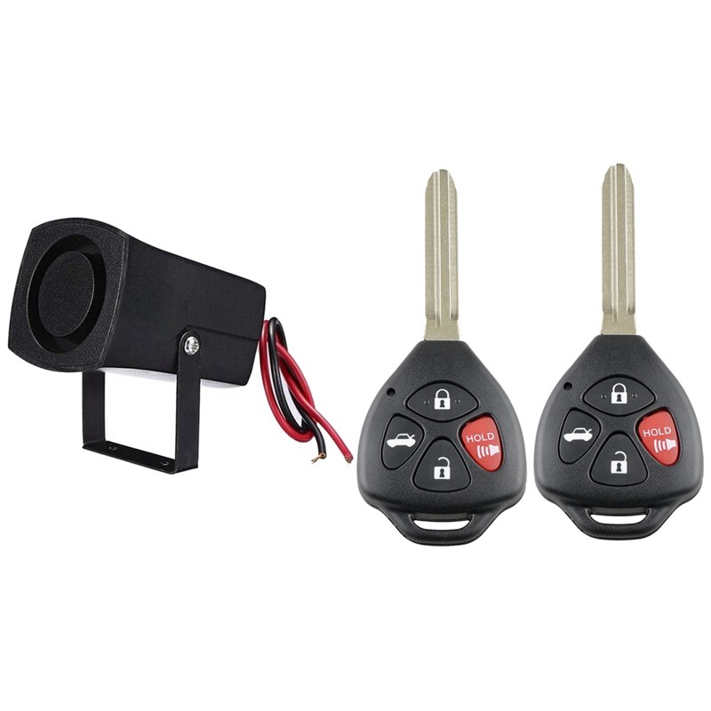 1 Pcs Horn Ring Alarm System Siren Speaker Sound Alarm Speaker & 2 Pcs Car Smart Remote Key 4 Button: Default Title