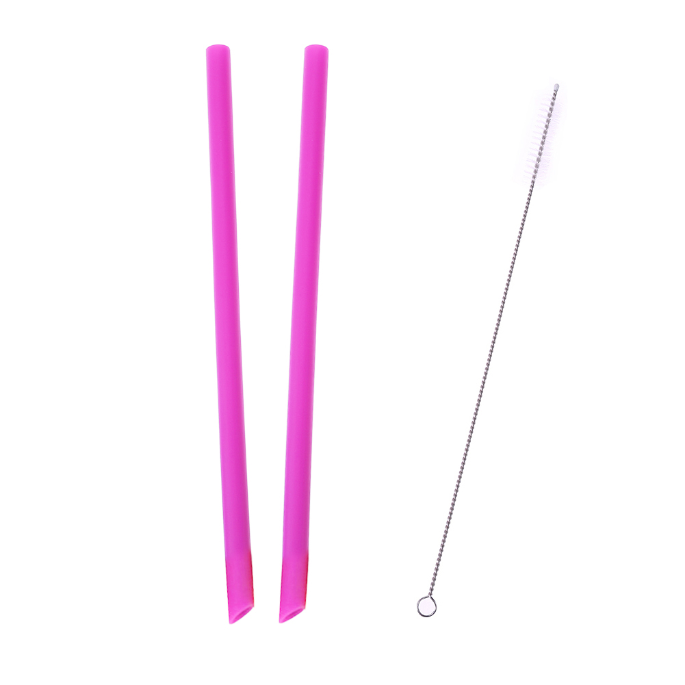 2Pcs/set Reusable Silicone Straws Food Grade Silicone Straws Drinking With Cleaning Brush Party Straws BPA Free: K