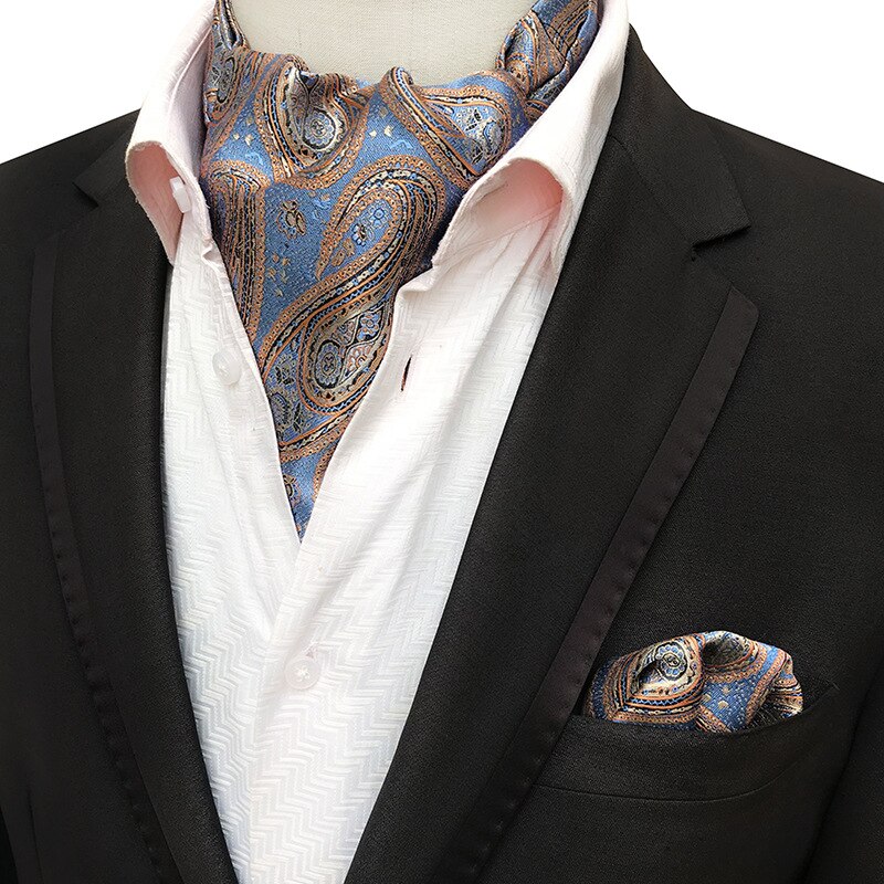 Mans Vintage 100% seda Ascot corbata set de bolsillo a cuadros de lujo Mans Paisley flor corbata pañuelo para hombres