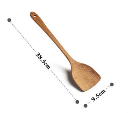 Cuchara de madera Natural para sopa, tenedor grande, cuchara para servir ensalada, conjunto de tenedor de mango largo, vajilla de madera, utensilios de cocina: 38.5cm