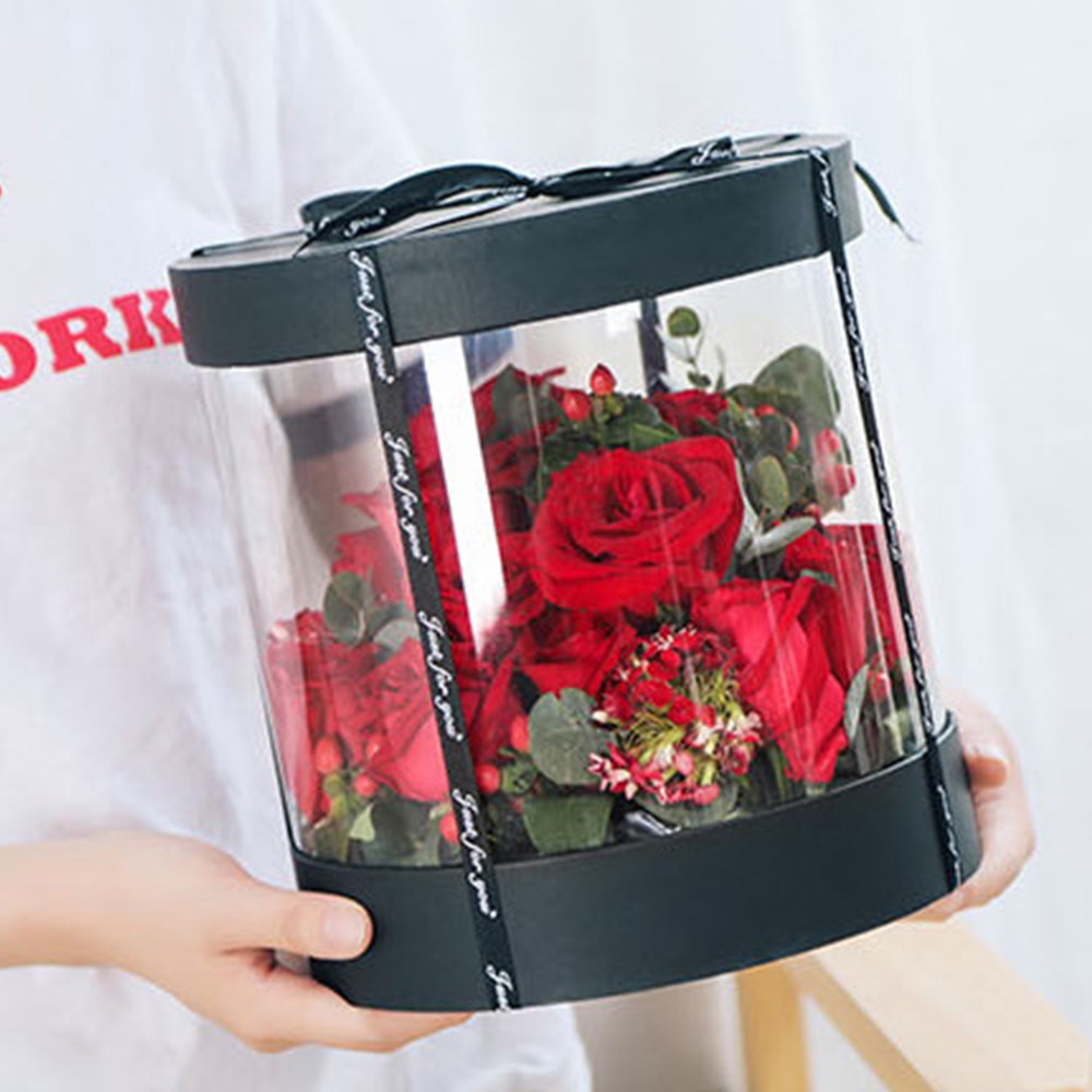 Round Transparent Flower Box Bouquet Florist Packaging Basket Dustproof Exhibitions Container Home Decor for Wedding Party