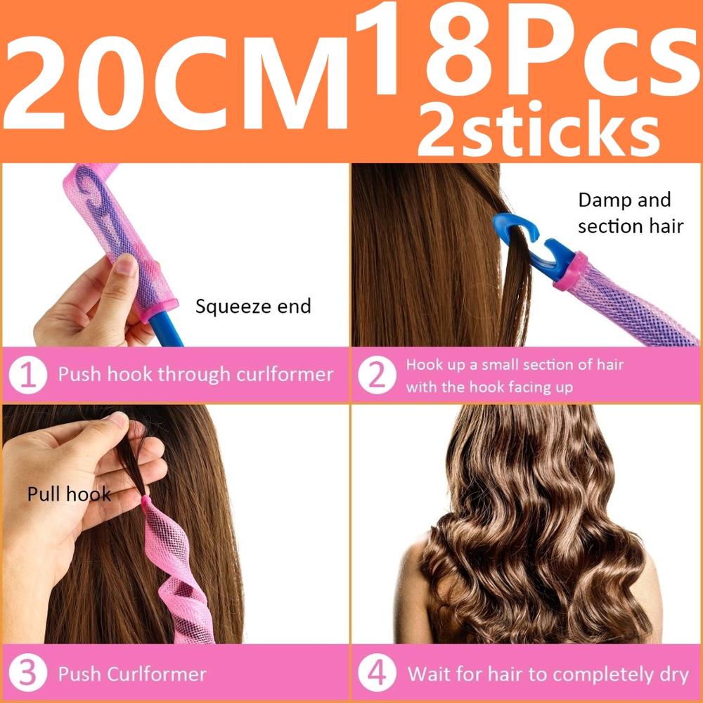 Hair Rollers Snail Shape Not Waveform 75CM 18Pcs 4 Sticks Spiral Round Curls Hair Curler Soft Hair Curler Bendy Hair Rollers DIY: 20CM 18Pcs 2sticks