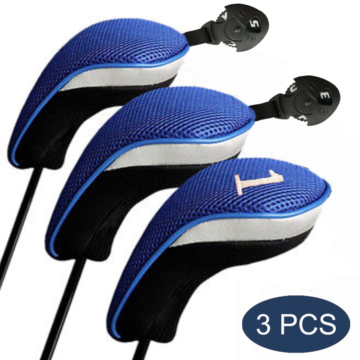 4/3/1 Pcs Set Golf Club Head Covers for Woods Clubs Headcover 1# 3# 5# Driver Fairway Hybrid Golfing Trainer Cover: 135 Blue 3Pcs
