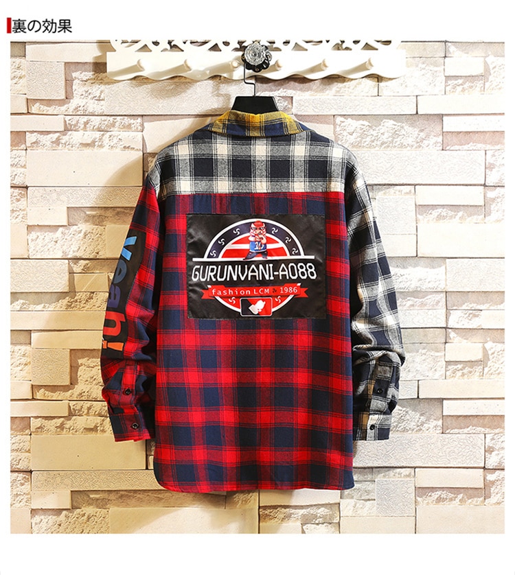 Camisa de manga larga a cuadros para hombres, suelta, ropa de calle japonesa, , camisas casuales, tallas asiáticas, M-5XL