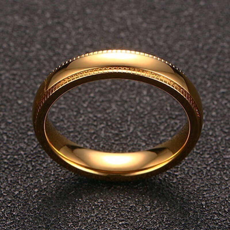 Goldene männer Edelstahl Hochzeit Ring Milgrain Kanten Band unisex Schmuck 4mm