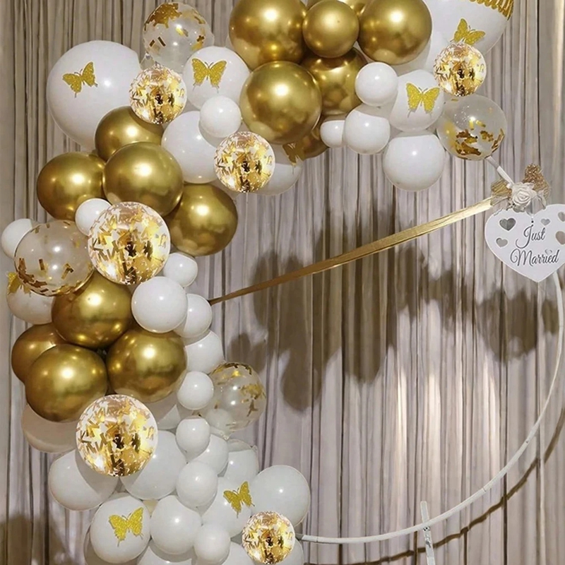 30 Uds. Globos blancos y dorados de 10/12 pulgadas, globos blancos perlados, globos de confeti dorados para cumpleaños, bodas, de aniversario