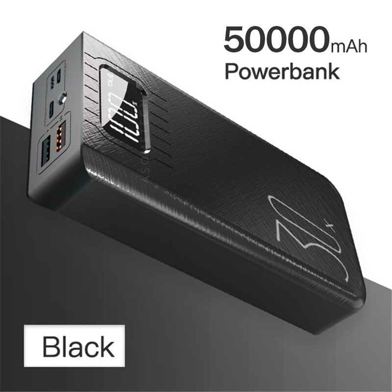 50000mAh Power Bank Portable Large-Capacity Phone Fast Charger Outdoor Travel Charger Poverbank LED Digital Display Poverbank: black