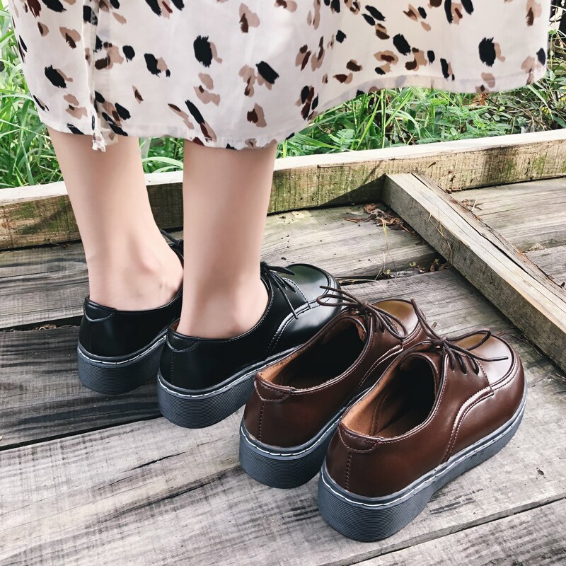 Casual Vrouw Schoen Womens Derby Schoenen Ronde Neus Alle-Wedstrijd Britse Stijl Mode Vrouwen Vrouwelijke Schoeisel Lederen Preppy