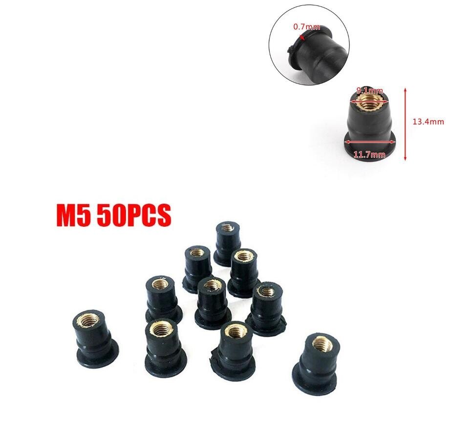 30PCS 50PCS Motorcycle Fairing Screw M5 M6 Dome Well Screws Nuts With Rubber Windscreen Windshield Screws Well Nut Universal