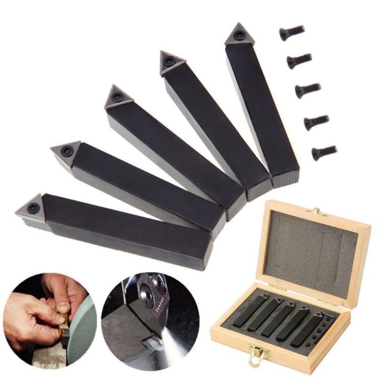 1/4 Inch Mini Indexable Carbide Lathe Turning Tool Holder Lathe Bit Set with Carbide Inserts 5 Pieces Lathe Cutter Turning Lathe