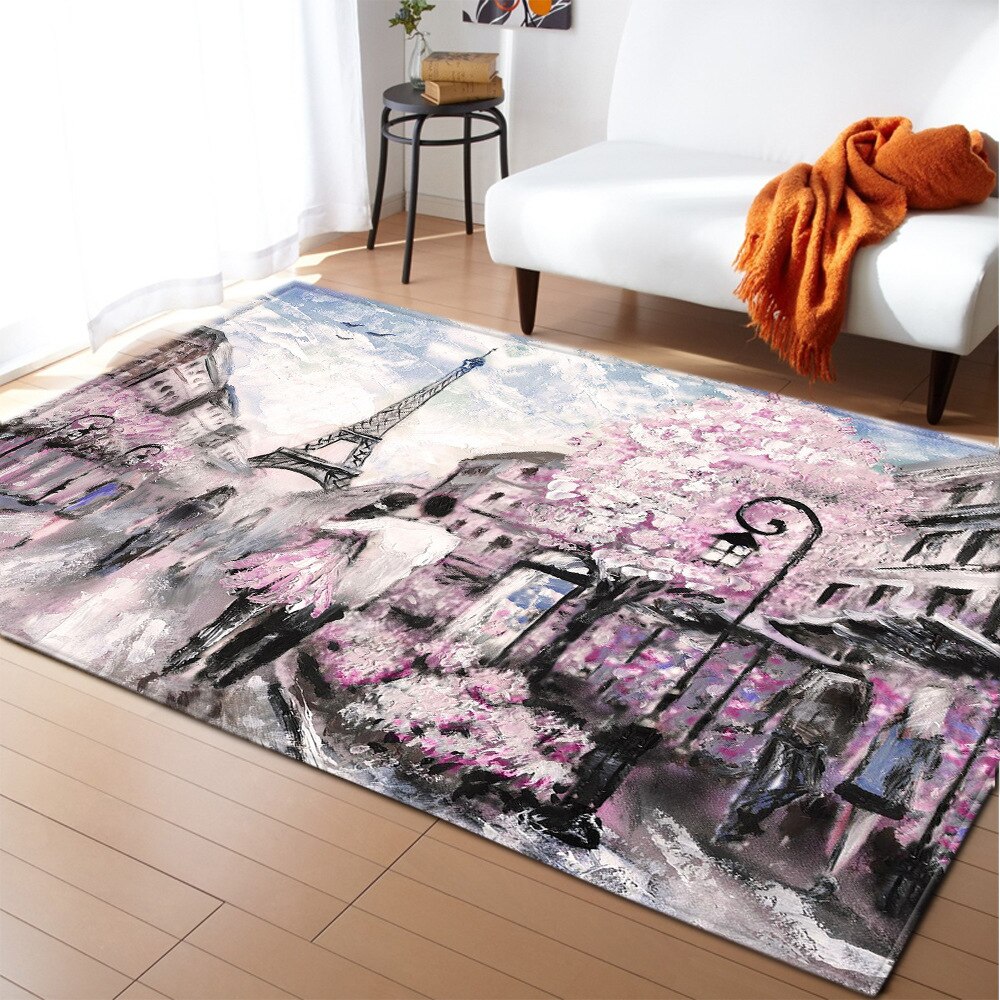 Retro Parijs Toren Roze Bloem Mooie Tapijt Woonkamer Tapijt Slaapkamer Tapijt: WE6 / 120X180CM