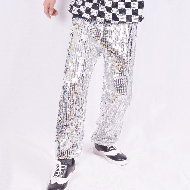 Hip Hop Costumes Men Silver Sequin Pants Street Dance Trousers Male Jazz Performance Cloting Modern Rave Stage Outfit DN5051