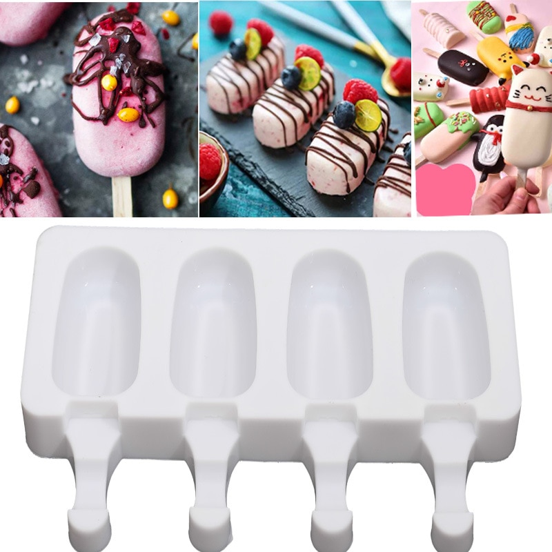 Homemade Food Grade Silicone Ice Cream Molds 2 Size Ice lolly Moulds Freezer Ice cream bar Molds Maker With Popsicle Sticks