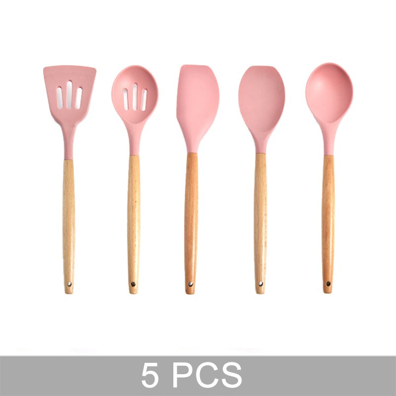 9 Stuks Roze Siliconen Keukengerei Set Non-stick Hittebestendig Bakken Koken Tools Keukengerei Accessoires: 5 PCS
