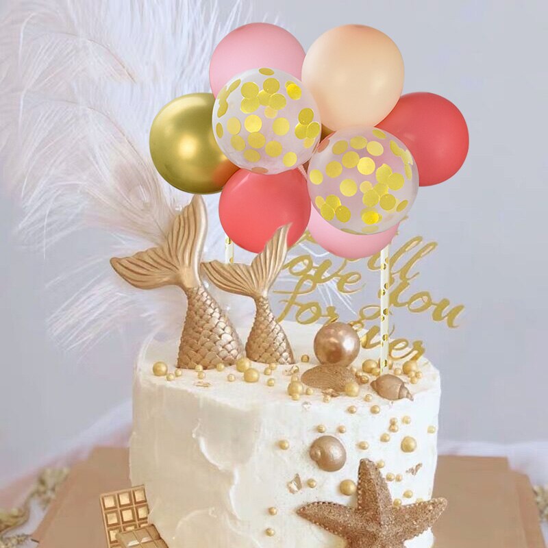 10 st 5 tums konfetti ballong cake topper bröllop baby shower festdekorationer barn födelsedagsfavörer grattis på födelsedagen cake topper