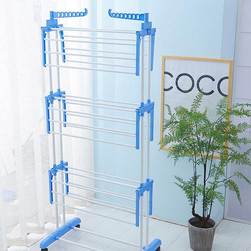 4 Layer Folding Drying Racks Floor Roller Adjustable Garment Clothes Airer Stainless Laundry Hanging Hanger Home Storage HWC