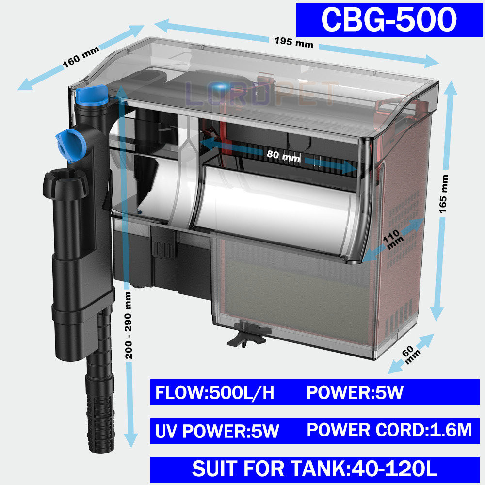 Grech aquarium hang-on uv-lamp filter waterval uvc-sterilisator verlichting dompelfilter extern aquarium powerfilter oppervlakteskimmer: Wit