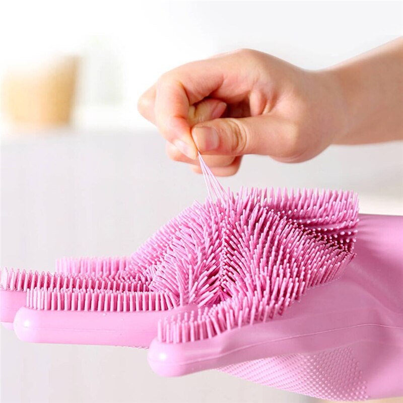 5 color 1/2 pairs Silicone Dishwashing Gloves Magic Multifunction Cleaning Gloves Sponge Rubber Scrub Gloves Kitchen Tool