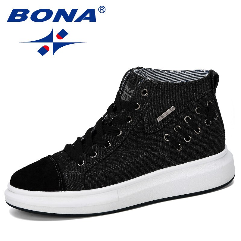 Bona herre vulkanisere sko herre forår efterår high top sneakers snøre behagelige ensfarver herre fritidssko