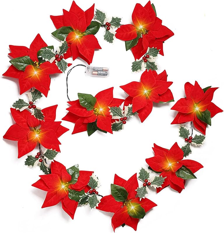 Julgirlang med blommor och bär, batteridrivna ljusslingor för heminredning, perfekt till jul: Default Title