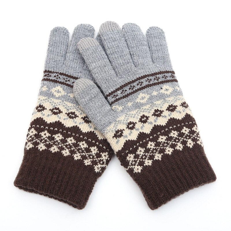 2022 vinter varme strikkede kashmir uld handsker mandlige håndled handsker snefnug mønster strikket fuld finger ski & amp; varm handske unisex: 5