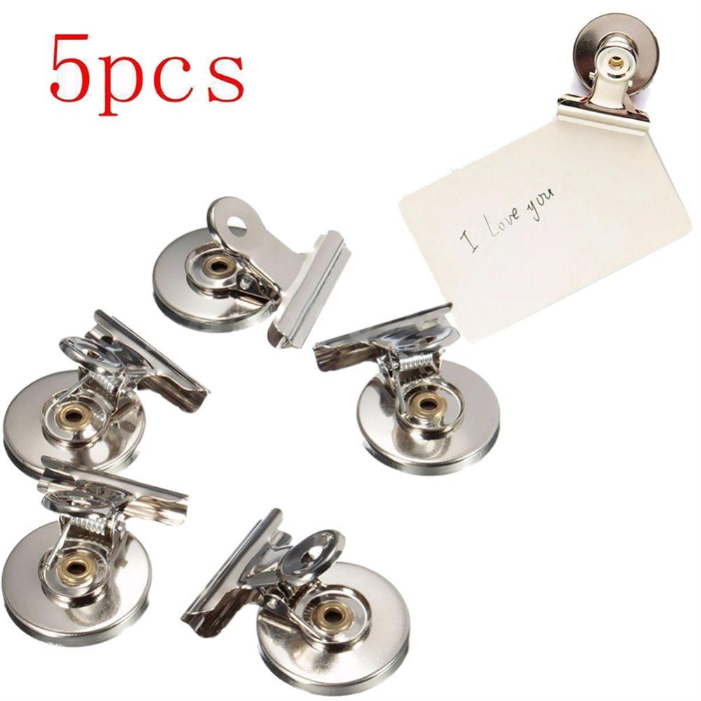 5 st magnetisk klämma magnet memo note meddelande hållare silver metall klämma multifunktionell pappersklämma 3cm