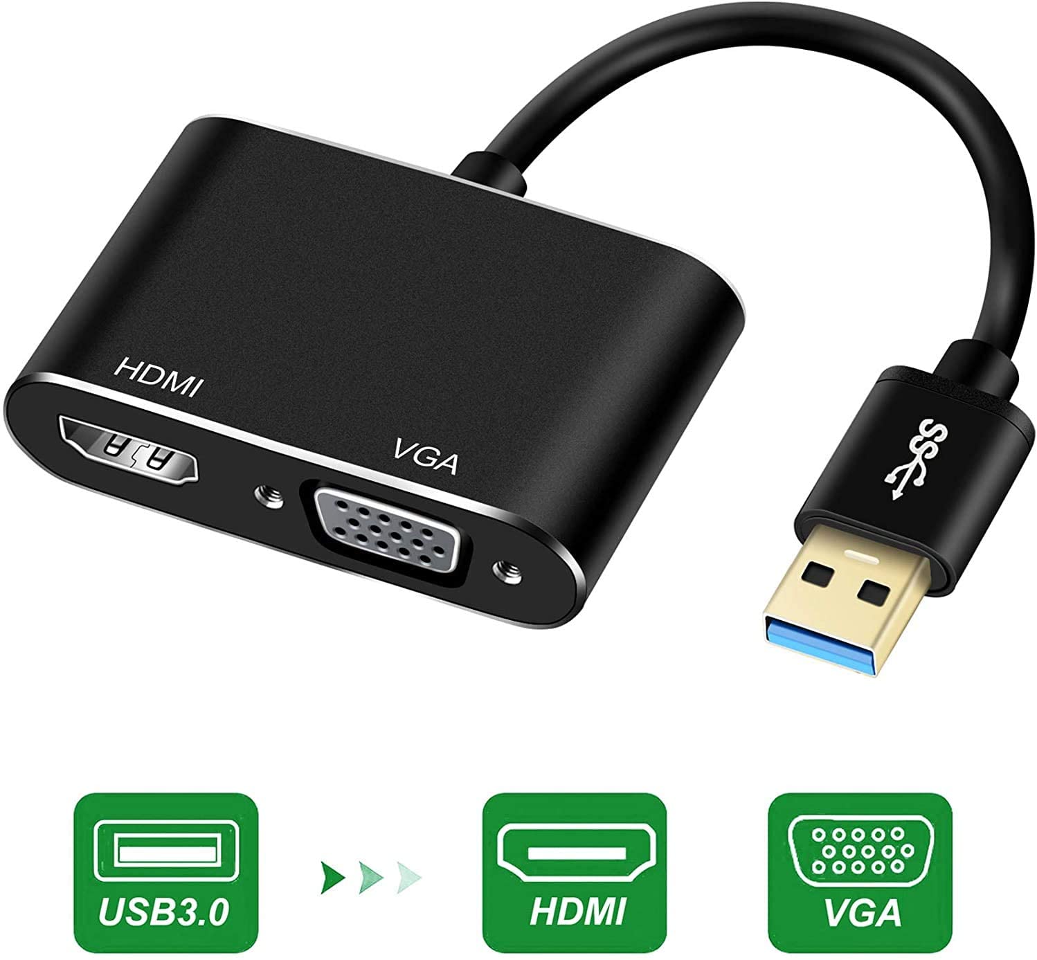 USB 3.0 To Hdmi VGA Adapter Support Max Resolution 1080p for Windows 7/8/8.1/10 Desktop Laptop PC Monitor: Black