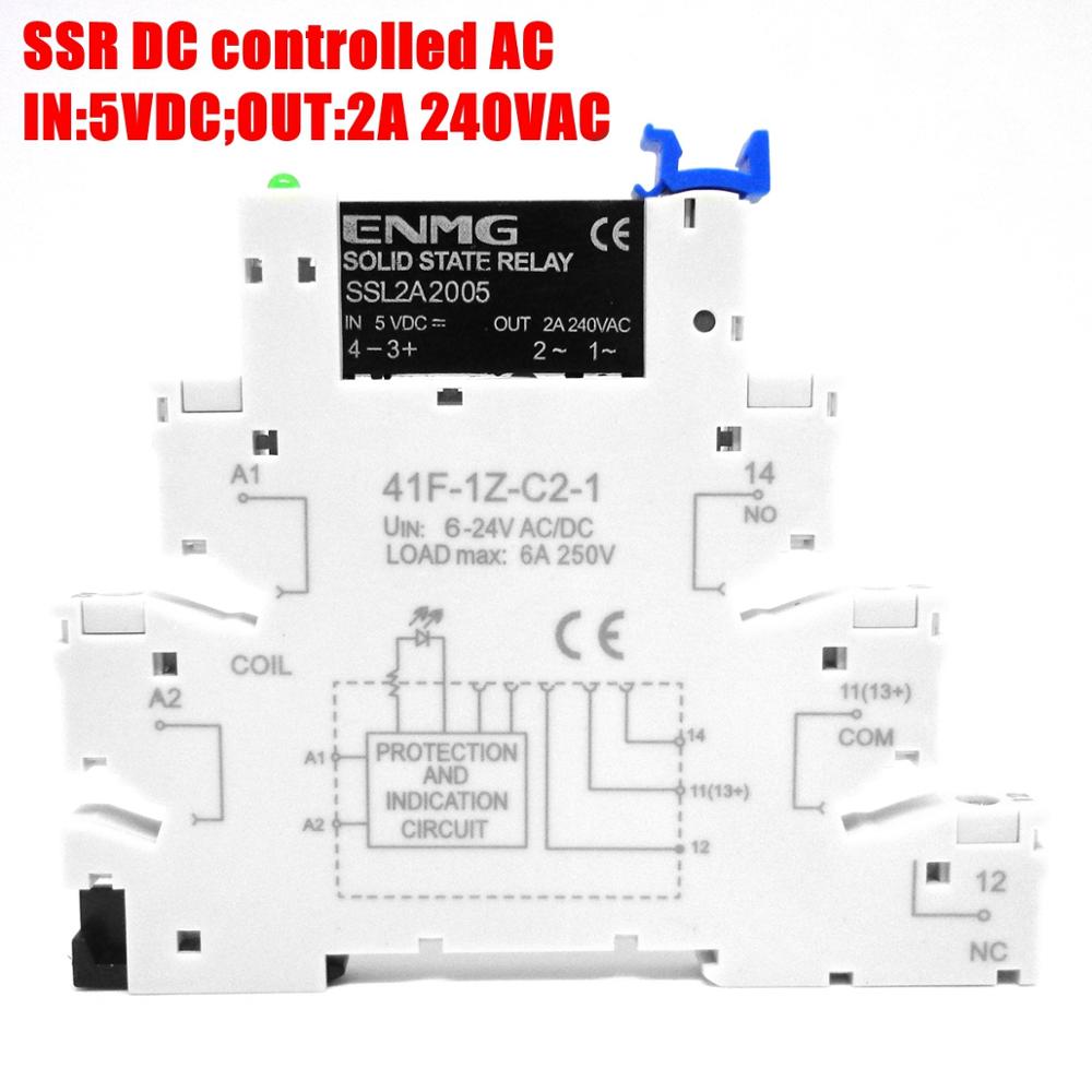 41f-1z-c2-1 hf41f 24-zs 12-zs 5v 12v 24v 230v 6a 1co slim/ssr reläfäste på skruvhylsa med led wafer-relä: Ssr  in5v ut 230 ac 2a