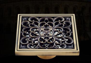 Golvbrunnar antik mässing dusch golvbrunn badrum deodorant euro fyrkantig golvavlopp sil täcka galler avfall  pf92807: A