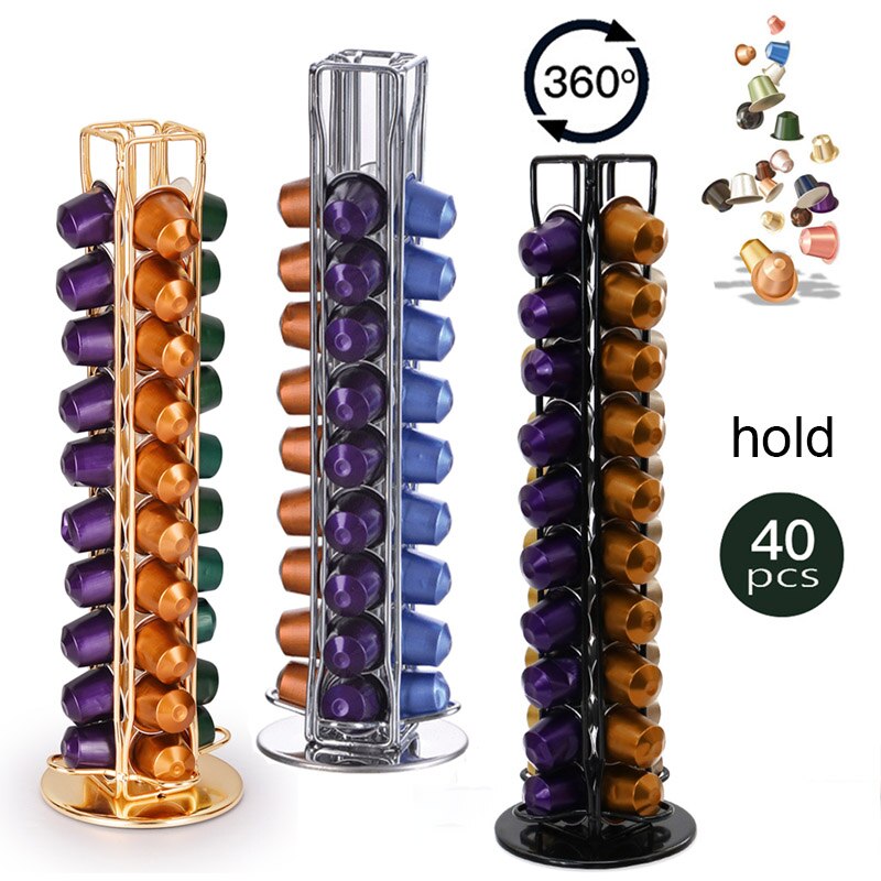 40cups Nespresso Coffee Pod Holder 360° Rotating Rack Coffee Capsule Stand Dolce Gusto Capsule Storage Shelf Organization Holder