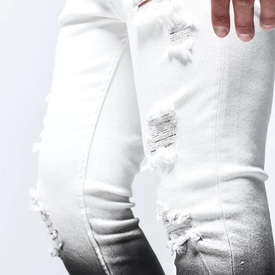 Hip Hop hommes jean déchiré trou Denim pantalon dégradé couleur Denim pantalon en détresse jean pantalon fermeture éclair pantalons Vaqueros Hombre