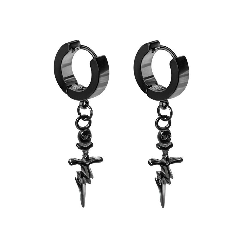 Black Punk Stainless Steel Women Men Hoop Earrings Small Trendy Round Cross Pendants Jewelry Accessories Earrings: Style 28