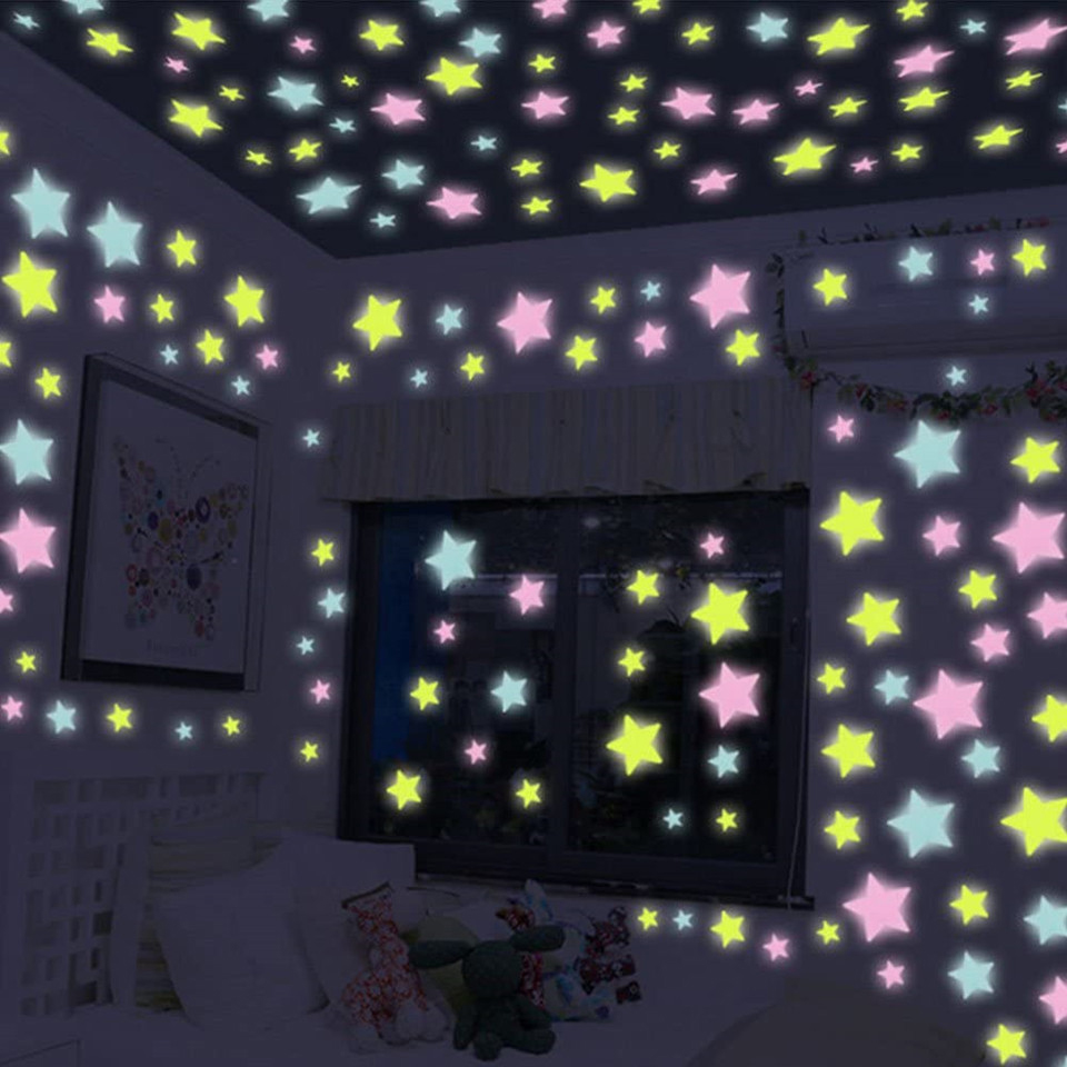 100X Lichtgevende Muurstickers 3D Stars Glow In The Dark Tl Muurstickers Voor Kinderen Slaapkamer Plafond Home Decor Decal wallp