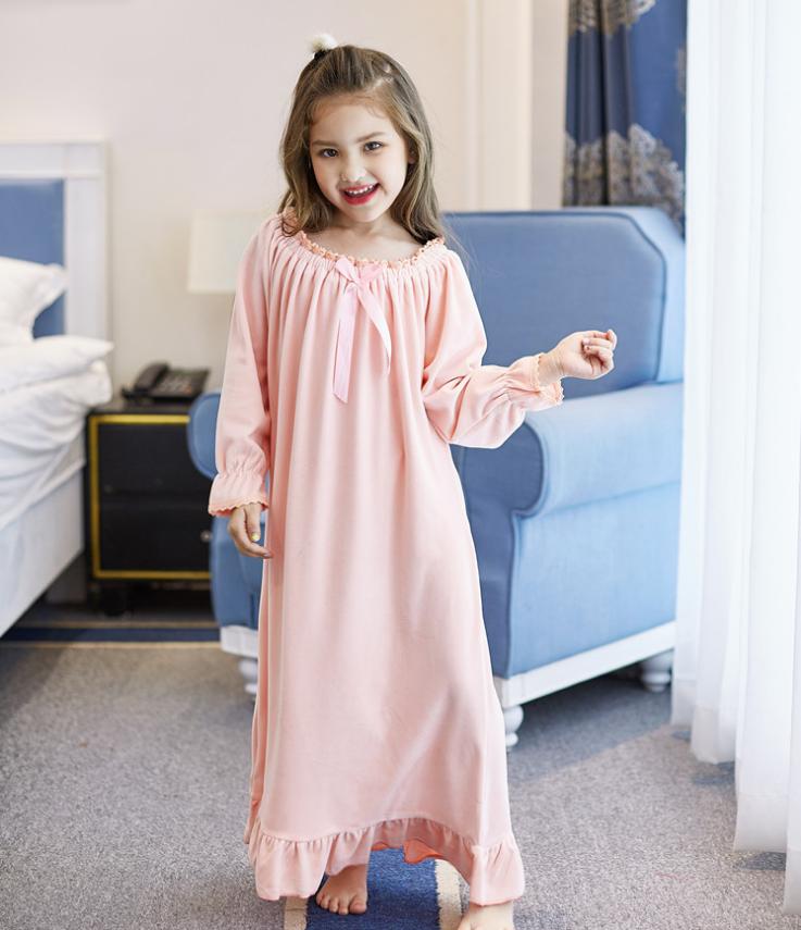 Våren barn & #39 ;s nattlinne baby flickor guld sammet barn sovkläder vintage prinsessa hem bär långärmad pyjamas: Rosa / 5 år
